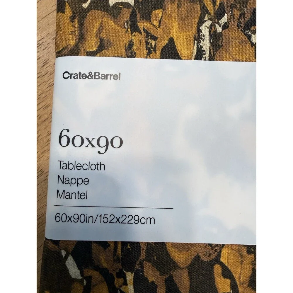 NWT Crate & Barrel 60x90” Tablecloth Yellow Gold Abstract Made Italy Cotton